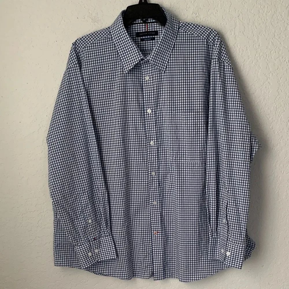Tommy Hilfiger Regular Fit Blue White Checkered Men's Shirt Size 2XL
